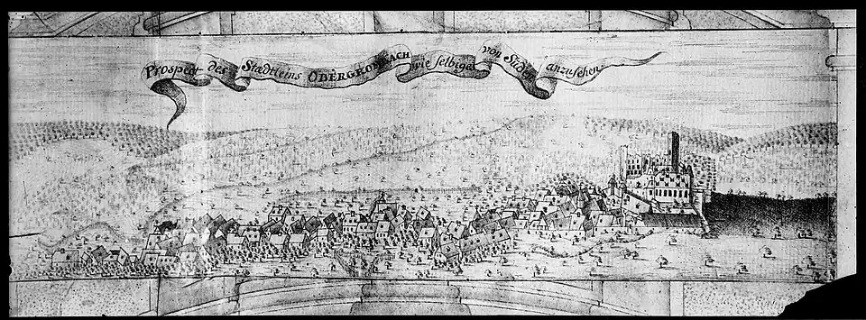 Ansicht Obergrombachs von Süden, Stich von Johann Dietrich Haeckhern, 1749