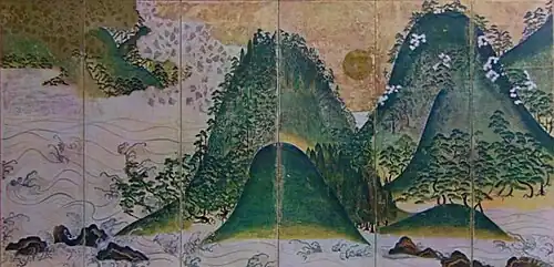 Landschaft mit Sonne und Mond Rechter Stellschirm