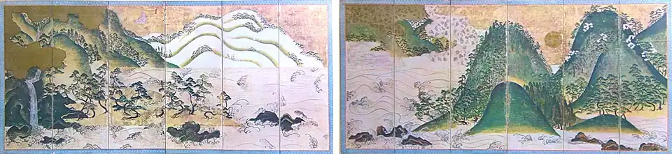 Stellschirm-Paar: Landschaft Sommer mit Sonne (rechts) und Winter mit Mond (links)[A 4]