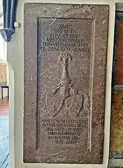 St. Anna, Augsburg, Epitaph der Hainhofener Ortsherren Hans Walter († 1511) und Magdalena Langenmantel von Radau († 1486)