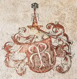 Ansitz Langenmantel in Tramin, Fresko-Wappen der Langenmantel vom RR, 16. Jahrhundert