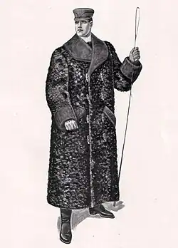 USA, Kutschermantel aus Mocha-Schaffell mit Besätzen aus Biberlamm (1910)