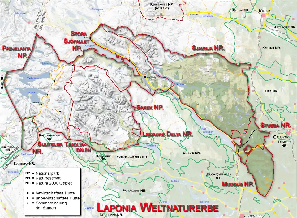 Karte des Nationalparks im Weltnaturerbe Laponia