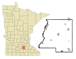 Lage von Elysian im Le Sueur County (rechts) und in Minnesota (links)