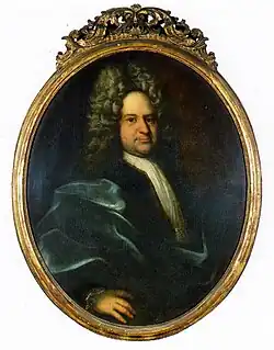 Das von David Hoyer 1711 geschaffene Porträt des Rittergutsbesitzers von der Burg in der Marienkirche Leipzig-Stötteritz