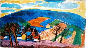 Niederösterreichisches Dorf mit blauem Hügel, 1970–1974