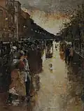 Unter den Linden nach dem Regen, 1888, Öl auf Leinwand, 32,2&nbsp;×&nbsp;26,1&nbsp;cm