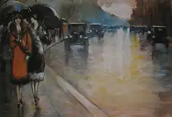 Berliner Straße im Regen, um 1925, Pastell auf Pappe, 35,5&nbsp;×&nbsp;49&nbsp;cm