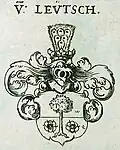 Wappen "V. Leutsch". Aus: Johann Siebmacher: Erneuert- und Vermehrtes Wappen-Buch [...]. Paul Fürst, Nürnberg 1695, Bl. 153.