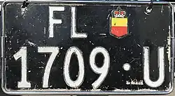Liechtensteinisches Händler-Schild, auslaufende, spezielle Serie für Anhänger (FL 17xx·U)