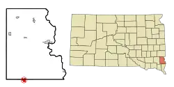 Lage von Beresford im Lincoln County (links) und in South Dakota (rechts)