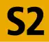 S2 als schwarze Zeichenfolge in orange gefülltem Quadrat