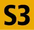 S3 als schwarze Zeichenfolge in orange gefülltem Quadrat