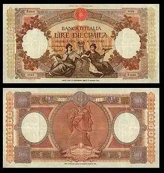Dante Alighieri auf der italienischen 10.000-Lire-Banknote die von 1947 bis 1963 ausgegeben wurde