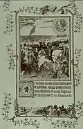 Jan van Eyck: Wilhelm VI. (?) betet am Strand. Mailänder Stundenbuch, vor 1417. Ehemals Turin, (verbrannt), f.&nbsp;59v