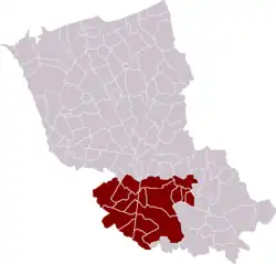 Lage des ehemaligen Kantons innerhalb vom Arrondissement Dünkirchen, er befindet sich im südwestlichen Teil