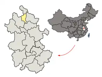Lage der bezirksfreien Stadt Huaibei in Anhui