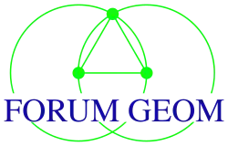 Das Logo zeigt zwei sich überlappende Kreise, in der Schnittfläche ein gleichseitiges Dreieck und im unteren Drittel den Text „FORUM GEOM“.