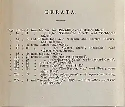 Baedeker's London, 1878: Errata-Zettel und Ausschnitt aus dem „Plan of London issued with Bädeker's Handbook“ (Online-Gesamtansicht)