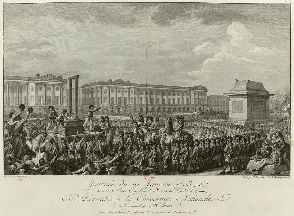 Hinrichtung von Louis XVI. Rechts der Sockel der Statue Louis XV.