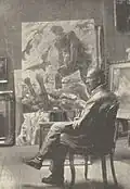 Der Künstler in seinem Atelier (1918), auf der Staffelei das Bild Kain (1917)