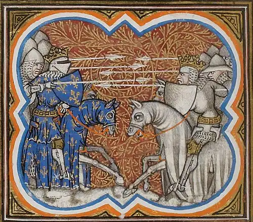 Die Schlacht von Brémule in den Grandes Chroniques de France, 14. Jahrhundert