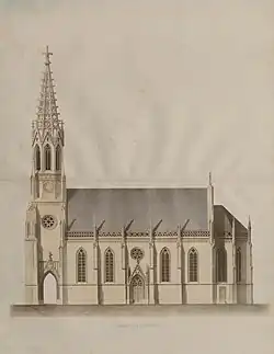 Ansicht von Süden, Entwurfszeichnung von Ludwig Friedrich Gaab, 1862.