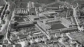 Luftbild der Fabriken I–V. Oben links: 1905 erstellte Giesserei Saurer.