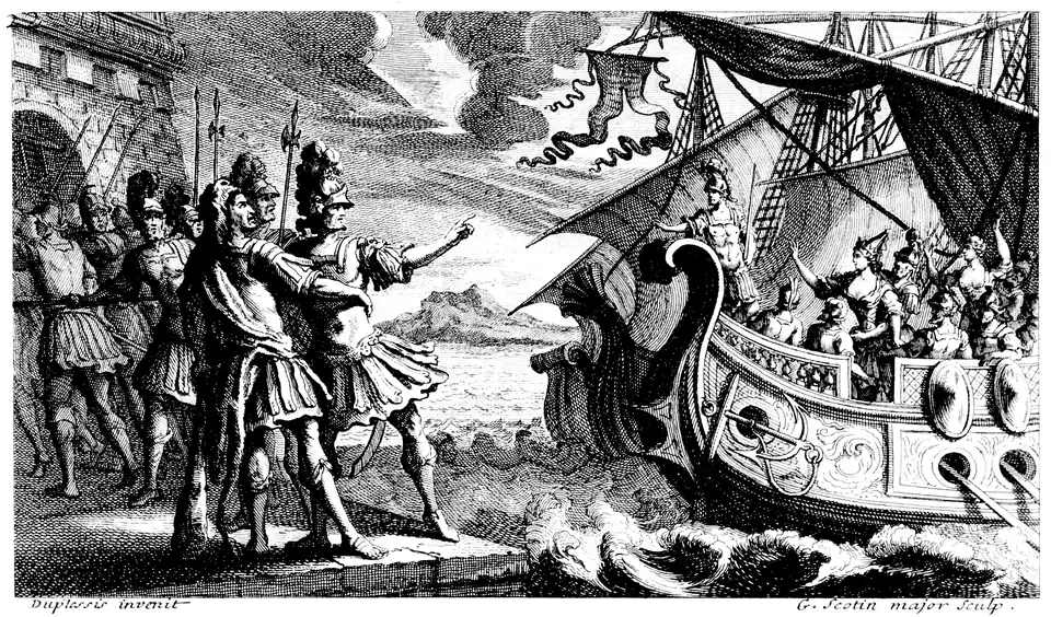 Szenenbild des ersten Akts. Partiturausgabe von 1708