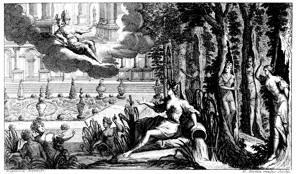 Szenenbild des Prologs. Partiturausgabe von 1708