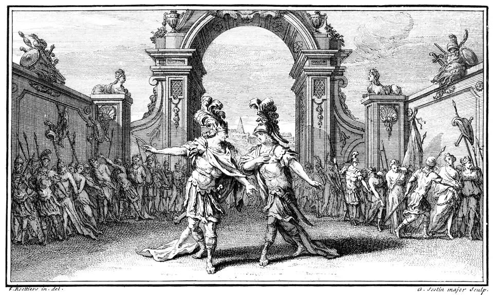 Szenenbild des ersten Akts. Partiturausgabe von 1714