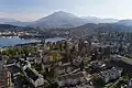 Die Stadt Luzern und der Pilatus, gesehen aus der Luft vom Quartier Wesemlin her (2017)