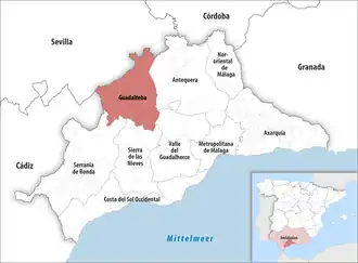 Die Lage der Comarca Guadalteba in der Provinz Málaga