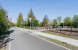 Abzweig der heutigen Grugatrasse vom Radschnellweg Ruhr (RS1) am einstigen Bahnhof Heißen, 2020