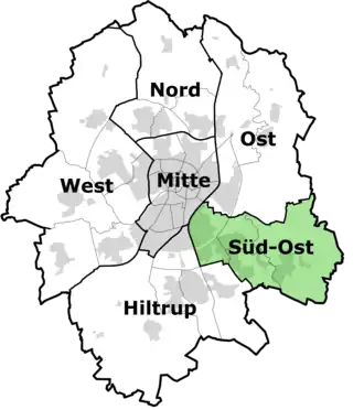 Lage des Bezirks Südost in Münster