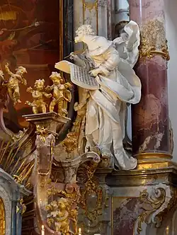 Matthäus bei der Niederschrift von Matthäus 1,20f., 18. Jh.