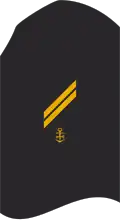 Dienstgradabzeichen eines Obergefreiten (60er Verwendungsreihe) auf dem Oberärmel des dunkelblauen Hemdes für Marineuniformträger