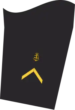 Dienstgradabzeichen eines Bootsmannes (60er Verwendungsreihe) auf dem Unterärmel der Jacke des Dienstanzuges für Marineuniformträger