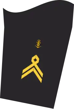 Dienstgradabzeichen eines Stabsbootsmannes (40er Verwendungsreihe) auf dem Unterärmel der Jacke des Dienstanzuges für Marineuniformträger