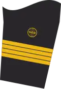 Dienstgradabzeichen eines Kapitäns zur See (Geomilitärischer Dienst) auf dem Unterärmel der Jacke des Dienstanzuges für Marineuniformträger