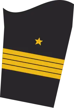 Dienstgradabzeichen eines Kapitän zur See (Truppendienst oder militärfachlicher Dienst) auf dem Unterärmel der Jacke des Dienstanzuges für Marineuniformträger