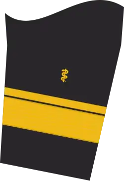 Dienstgradabzeichen eines Admiralstabsarztes (Approbation für Humanmedizin) auf dem Unterärmel der Jacke des Dienstanzuges für Marineuniformträger