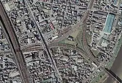 Luftansicht des Biwajima-Gleisdreiecks (1977)