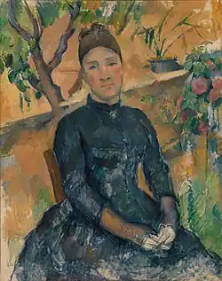 Porträt der Mme Cézanne im Gewächshaus, 1891–1892, von Paul Cézanne