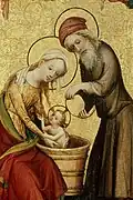 Maria und Josef waschen das Christuskind