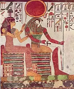 Amentet in Gestalt der Hathor und Re-Harachte (Grabkammer der Nefertari, QV66)
