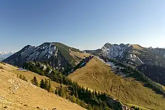 Hochmiesing links, rechts die Rotwand