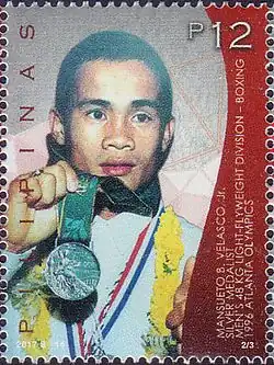 Mansueto Velasco, Silber 1996, auf einer philippinischen Briefmarke von 2017