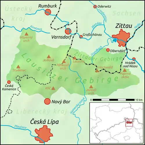 Lage und Ausdehnung des Lausitzer Gebirges