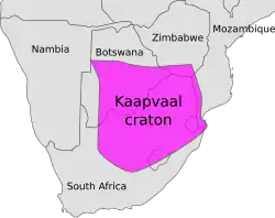 Lage des afrikanischen Kaapvaal-Kratons